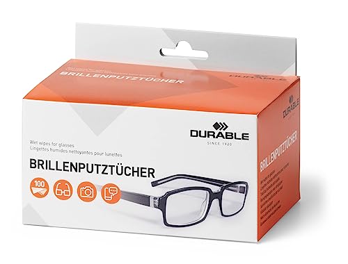 Durable 585302 - Salviette Monouso Per Occhiali, 50 Coppie, Confezionate Singolarmente E Accoppiate, Tascabili