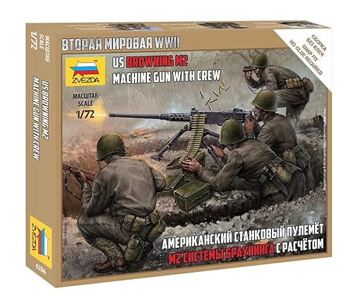 Zvezda-6286 Us Machine Gun Browning W/Crew, Scala 1/72, Model Kit, Zs6286