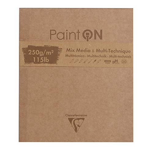 Clairefontaine 975175C - Blocco Incollato Carta Da Disegno Paint'On 50 Fogli Con Bordo Sfrangiato 13.3X15.7 Cm 250 G, Colori Assortiti E Copertina Kra