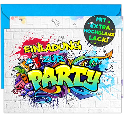 12 Biglietti Di Invito Per Feste E Compleanni Dei Bambini, Con Motivo A Graffiti Colorati È Il Perfetto Invito Per Ragazzi E Ragazze, Bambini Per Il C