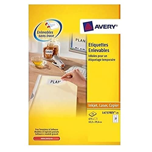 Avery, Etichette Adesive Rimovibili 63,5 X 29,6 Mm White