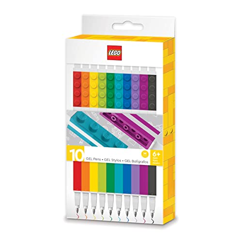 Lego Iconic Articoli Da Scrittura: Creativa Penna A Gel Asciugatura Rapida Con Piastrella Lego - Set Di 10 Colori, Punta Fine 0.5 - Strumento Da Scrit