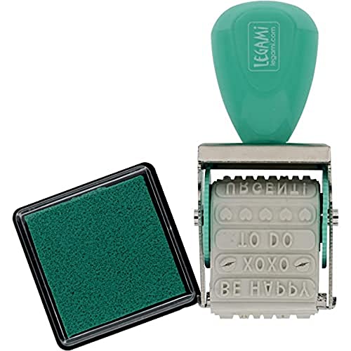 Legami - Timbro Girevole Con Tampone Inchiostro, Just My Type, 3,7X7,8 Cm, 12 Diversi Messaggi, Manico In Plastica, Stampino In Gomma Morbida, Stampa