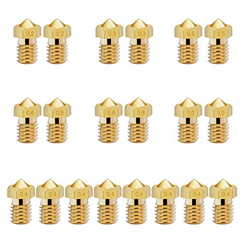 Keeyees 20 Pezzi Ugello Stampante 3D M6, 0,2 Mm 0,3 Mm 0,4 Mm 0,5 Mm 0,6 Mm 0,8 Mm 1,0 Mm Ottone Testine Di Stampa Per Estrusore