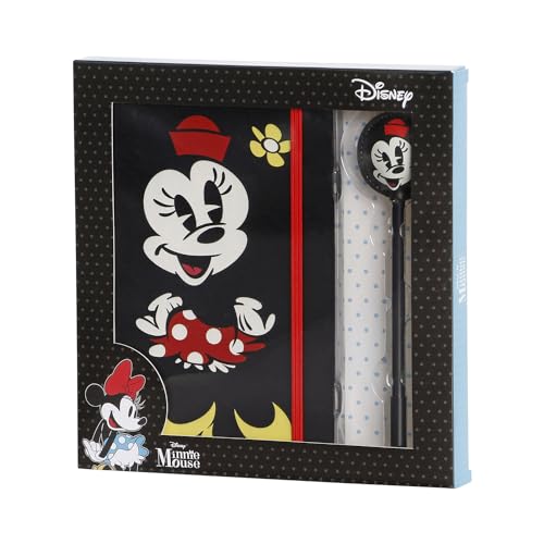 Minni Mouse Face-Confezione Regalo Con Diario E Penna A Sfera Fashion, Nero, 22,4 X 23,2 Cm