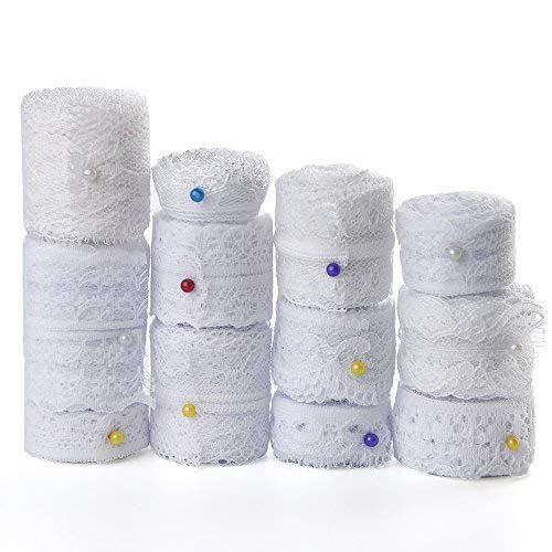 Fepito 12 Rotoli Pizzo Rotolo Pizzo Bianco Nastro Assortiti In Pizzo Nastro Per Decorazioni Da Sposa E Da Sposa Smerlato Decorazioni 39,6 Metri