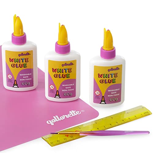 Qollorette Colla Pva Per Set Da Artigianato Per Bambini, Colla Bianca Trasparente Per Carta - Materiale Scolastico Craft - Tappetino In Silicone 3 Pez