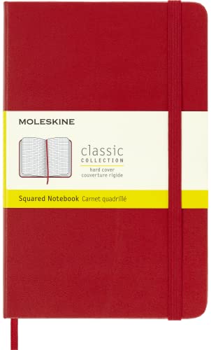 Moleskine Classic Notebook, Taccuino A Quadretti, Copertina Rigida E Chiusura Ad Elastico, Formato Medium 11,5 X 18 Cm, Colore Rosso Scarlatto, 208 Pa