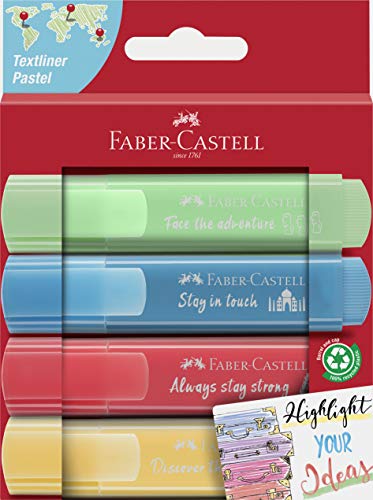Faber-Castell 254625 - Set Di Evidenziatori Tl 46, Confezione Da 4, Colori Pastello, Con Punta A Cuneo A Lunga Durata, Larghezza Linea 1 - 5 Mm