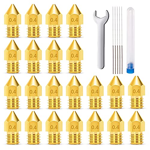 Mmobiel 20 Pz. Ugelli Estrusore E3D Per Stampante Da 0,4 Mm In Ottone E3D V5-V6 3D Per Filamento Da 1,75 Mm Inclusi Chiave M7 E 5 Aghi Per Pulizia