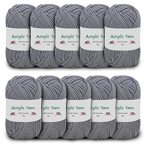 Domkan Cotone Per Uncinetto, 500G Filo Cotone Per Uncinetto, Filati Cotone Per Uncinetto Morbido, Cotone Fiocco Per Uncinetto (Ferri: 3,0-4,0 Mm), Gri