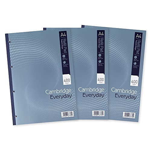 Cambridge - Fogli Di Carta A Righe, Formato A4, A Righe E Margini, 400 Pagine, Confezione Da 3, Blu