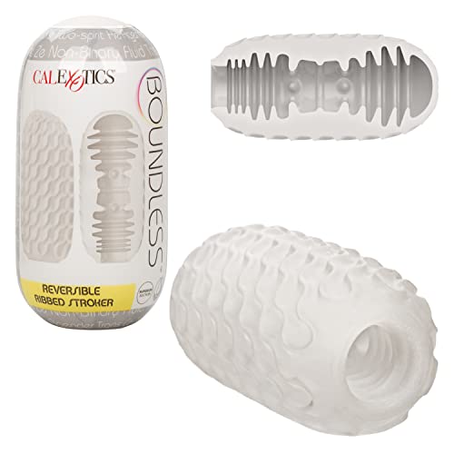 Calexotics Boundless™ Reversible Ribbed Stroker – Textured Male Pleasure Sleeve With Case– Sex Toys For Men – Clear