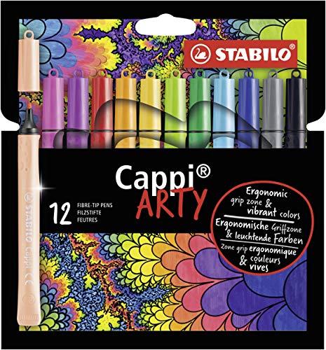 Pennarello Con Cordino Porta Cappuccio - Stabilo Cappi - Arty - Astuccio Da 12 - Colori Assortiti