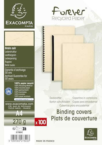 Clairefontaine Evercover-Couverture/Dos De Couverture-Carton, Recycle Cuir Avec Structure Marron Din A4 270 G/M ² (2704-Ivoire-Lot De 100