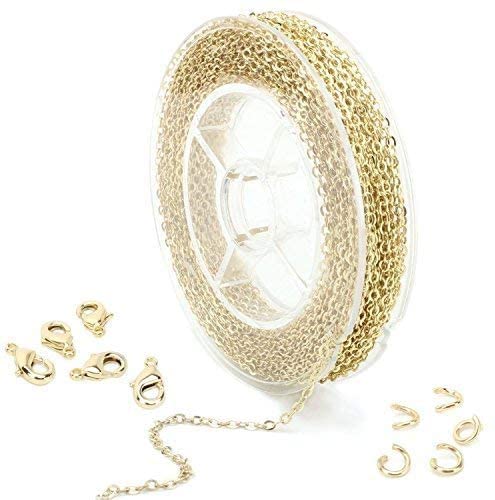 Alexcraft Catena Oro Per Creazione Di Gioielli 10 Metri, Collana Placcata In Oro, Catena Portacavi, Catena In Metallo Con 50 Anelli Per Saltare E 20 M