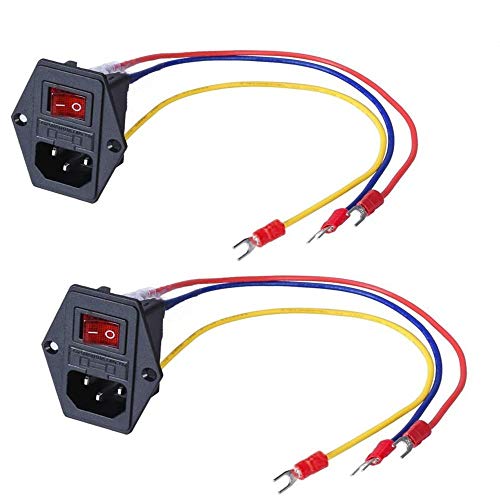 3Dman 15A 250V Rocker Switch On/Off Power Socket Inlet Module Plug 10A Fuse Switch With 3Pcs 18 Awg Wiring 3 Pin Iec320 C14-2Pcs