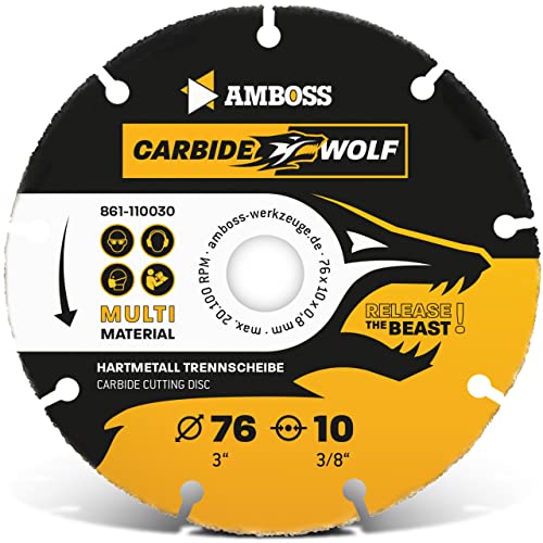 Amboss Carbide Wolf Ø 76Mm Disco Da Taglio In Metallo Duro Per Smerigliatrice Angolare (Bosch E Altri) Legno (Con Chiodi), Plastica, Gesso Disco Da Ta