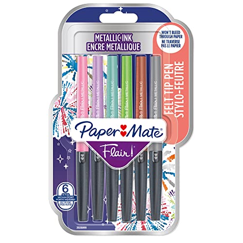 Papermate 95239 Blister 6 Pennarelli Flair Nylon Multicolore, Metallic