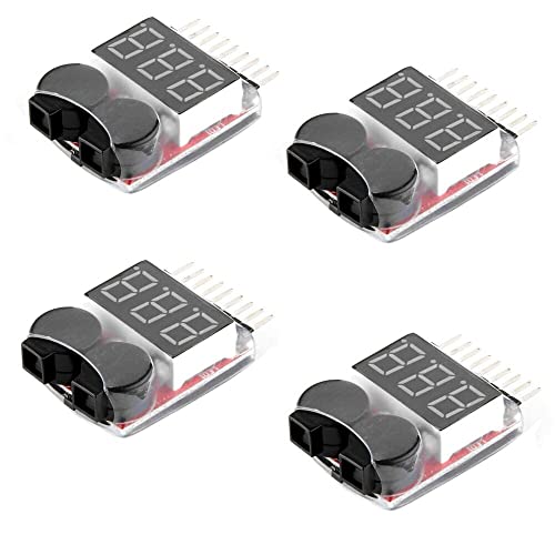 Fasizi 4Pcs Rc Lipo Monitor Di Allarme Tester Tester Checker Allarme Buzzer Di Bassa Tensione Con Indicatore Led Per 1-8 S Lipo Life Limn Li-Ion Batte