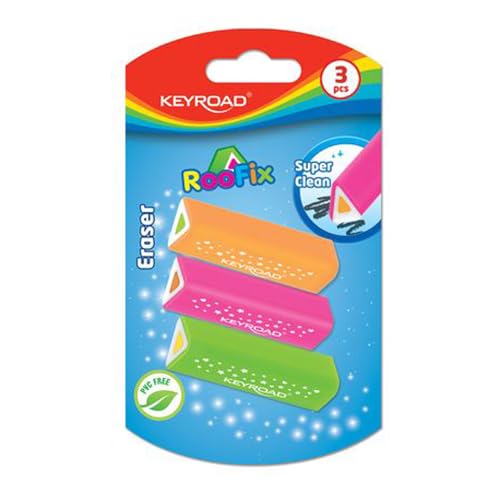 Keyroad - Gomma Da Cancellare Universale, 3 Pezzi Roofix Kr971813 - Gomme Da Cancellare Per Bambini, Triangolari, In Gomma Termoplastica Di Alta Quali
