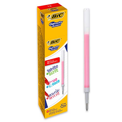 Bic Gel-Ocity Illusion Cartucce Penna Gel Cancellabile Punta Media (0,7 Mm) - Rosse, Scatola Da 12