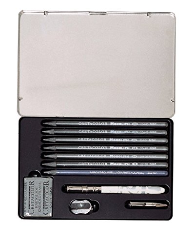 Cretacolor Monolith Graphit Set, Set Di 11 Pezzi Con Gomma E Temperamatite, Penne Solo Da Miniera, Custodia In Metallo Di Alta Qualità, Adatta Per Art
