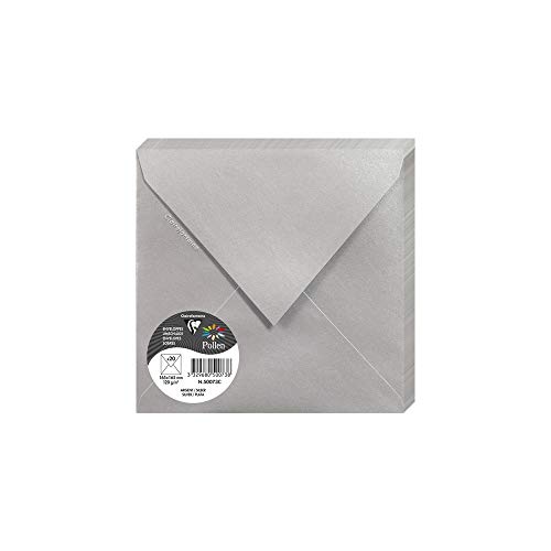 Clairefontaine 50073C - Pacco Da 20 Buste Gommate - Formato Quadrato (16,5X16,5Cm) - 120G/M² - Colore Argento -Inviti Eventi E Corrispondenza - Gamma