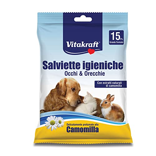 Vitakraft Salviette Igieniche Occhi E Orecchie Per Cani E Gatti E Roditori - 90 G, Conf. 15 Pezzi