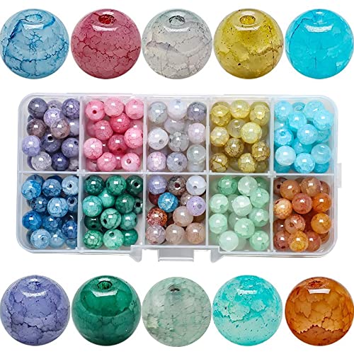 Yplonon 200Pz Perline Di Vetro Colorate 8Mm Perline Scoppiettare Rotondo Per Bigiotteria Fai Da Te Con Scatole Perline Crepe Di Colori Per Fare Gioiel