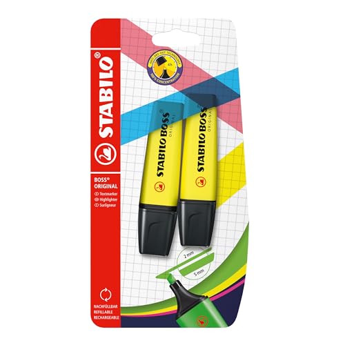 Evidenziatore - Stabilo Boss Original - Pack Da 2 - Giallo/Giallo
