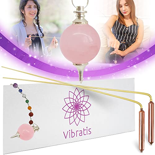 Vibratis Bacchette Rabdomante Professionali Modello Premium E Pendolo Divinatorio Quarzo Rosa | Bacchette Radioestesia Ideale Per Cominciare A Darsi A