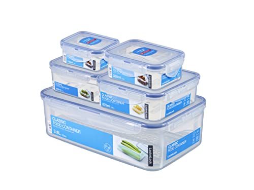 Locknlock Pp Classic Set Di 5 Barattoli Da 180 Ml, 350 Ml, 600 Ml, 870 Ml, 3,6 L, 100% Aria E Impermeabile, Sistema Di Chiusura Intelligente, Contenit