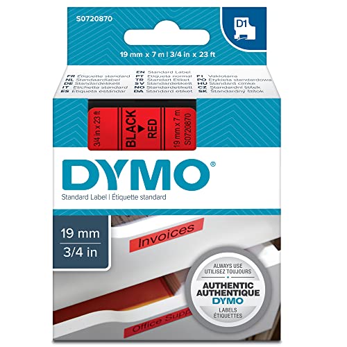 Dymo Cinta De Transferencia Tã‰Rmica D1 45807. Etiquetas Estándar Negro Sobre Rojo De 19Mmx7M. Poliester Autoadhesiva. Rotuladora