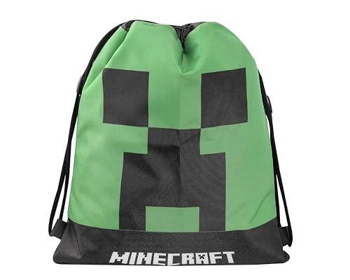 Minecraft - Zaino Scuola Coulisse, Sacca Sportiva Unisex Per Bambini E Ragazzi Con Spallacci E Chiusura Anti-Soffocamento, Cm 34X42H - Verde