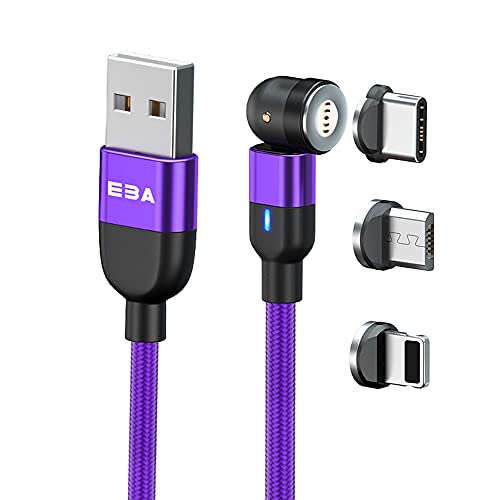 Eba Cavo Dati Magnetico 540° 3A Ricarica Rapida 9V, 1 Metro - Cavo Di Ricarica Rapida Magnetico Compatibile I-Product, Micro-Usb, Tipo C, Smartphone E