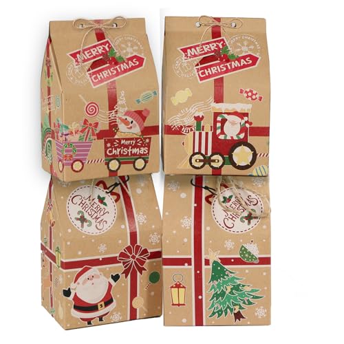 24Pz Scatole Da Regalo Natalizie Scatoline Portaconfetti Natale Casetta Scatoline Carta Kraft Bomboniere Natale Cordino Juta Spago Decorazione Nataliz