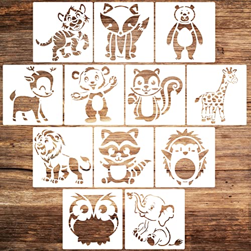 Kysun 12 Pezzi Stencil Di Animali, Stencil Di Pittura Stencil Animale, Stencil Da Disegno, Plastica Pittura Modelli Per Scrapbooking Decorazione Paret