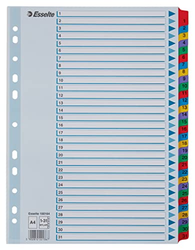 Esselte Rubrica Con Tasti 1-31, Formato A4, Tasti E Banda Perforata Con Rinforzo In Plastica Mylar, Cartoncino Robusto, Blu, 31 Tasti Con Pagina Indic