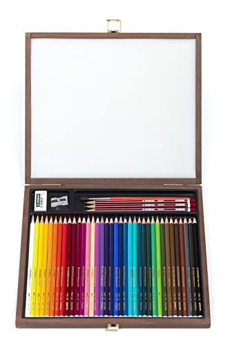 Matita Colorata Acquarellabile - Stabiloaquacolor - Cassetta In Legno - Cofanetto Regalo Con 36 Colori, 3 Matite Hb, 1 Gomma, 1 Temperino, 1 Pennello