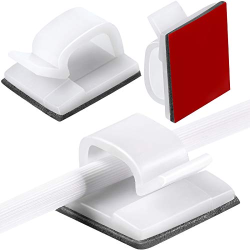 Blulu 100 Mini Clip Per Cavi Per Esterni Con Nastri Adesivi, Clip Decorative, Ganci Autoadesivi, Per Natale E Catene Luminose (Medio, Bianco)