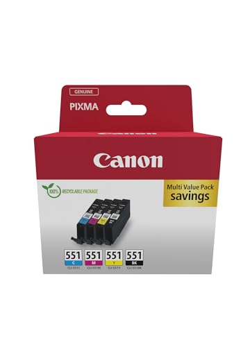 Canon Cli-551 C M Y Bk Confezione Da 4 Cartucce D'Inchiostro (Nero Ciano Magenta Giallo) Originale, Cartone Riciclabile 2024