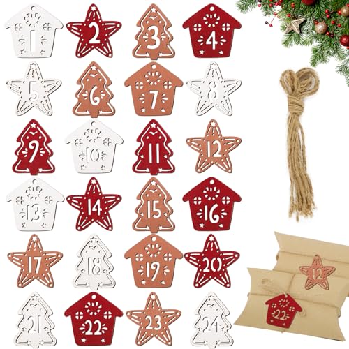 Betessin 24Pz Ciondoli Natalizi Avvento Legno Pendenti Numeri 1-24 Natalizi Avvento Pezzi In Legno Decorativi Da Appendere Per Decorazione Albero Di N