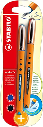 Penna Roller - Stabilo Worker+ Medium - Tratto 0,5 Mm - Pack Da 2 - Blu/Nero