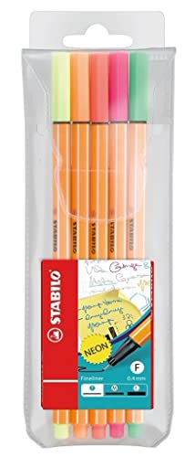 Fineliner - Stabilo Point 88 Neon - Astuccio Da 5 - Colori Neon Assortiti