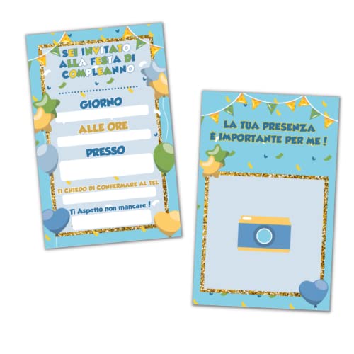 Printservis 20 Inviti Per Festa Di Compleanno, Stampa Su Cartoncino Premium, Grafica E Stampa Sorprendente, Eleganti E Facile Da Compilare (Tema Pallo