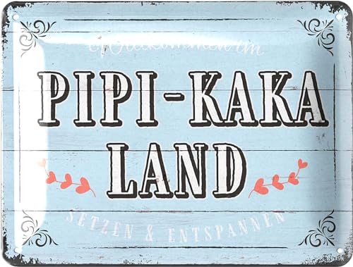 Lanolu Targa In Metallo Pipi Kaka Land Schild – Targhetta Per Wc Divertente – Divertente Cartello Per Wc Vintage Decorazione Ospiti Cartello Wc 15 X 2