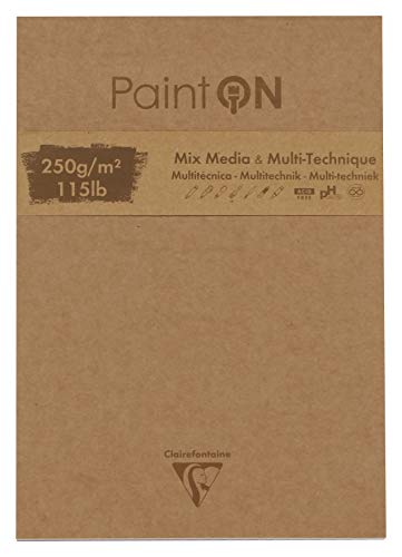Clairefontaine 975173C - Blocco Collato Lato Corto Di Carta Da Disegno Paint'On 50 Fogli 17,6X25 Cm 250G, Colori Assortiti E Copertina Kraft