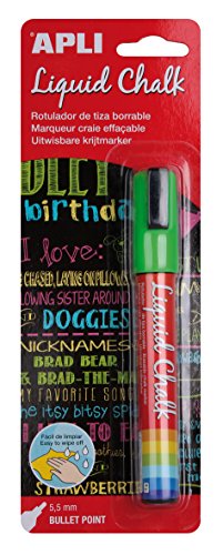 Apli - Liquid Chalk, Pennarello A Gesso Liquido, Cancellabile, Punta Rotonda Da 5,5 Mm, Colore Verde, 1 Pezzo