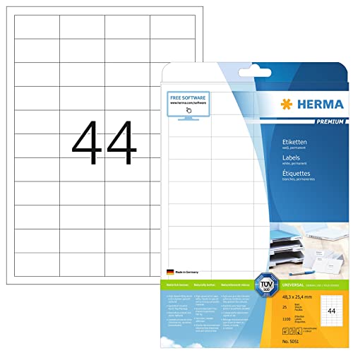 Herma Etichette Universali, 48,3 X 25,4 Mm, Etichette Adesive A4 Per Stampante, 44 Etichette Per Foglio, Bianco